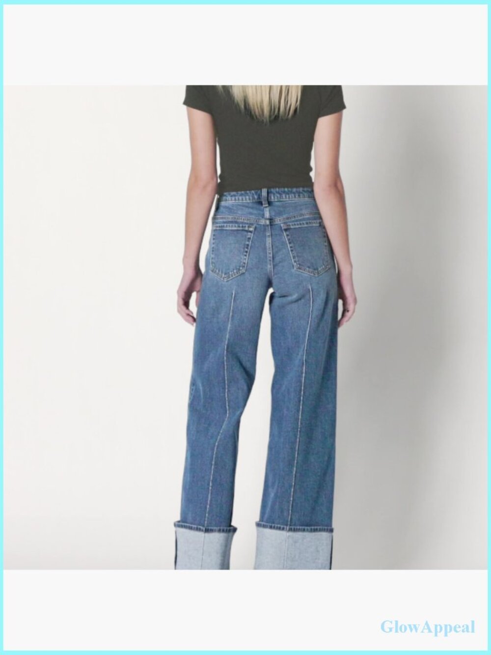 High-Rise Wide Leg Cuffed Jean - Low Stretch Denim - Picture 7 of 7